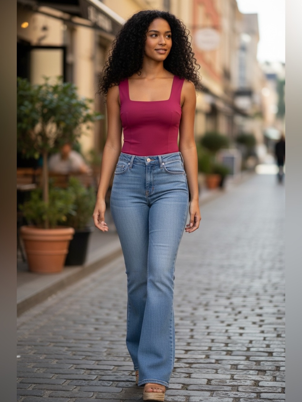 Free People Square Neck Bodysuit in Berry